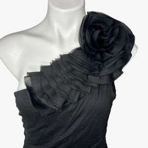 WYATT One Shoulder Rosette Bodycon‎ Mini Dress Size M Black Ruched Toga